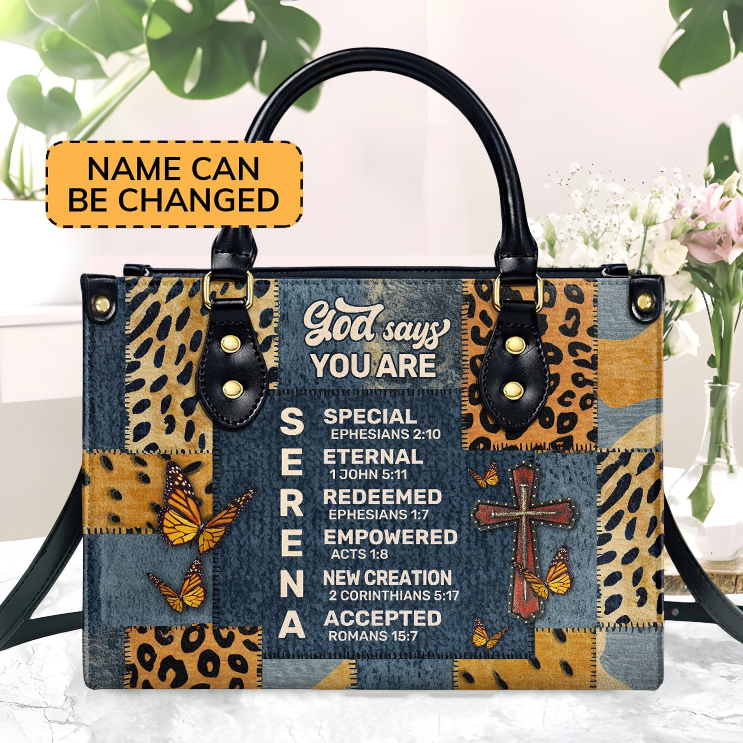 Personalized God Says You Are Christian Leather HandBag, Custom Name Scripture Handbag, Religious Faith Gift for Women BLAF19